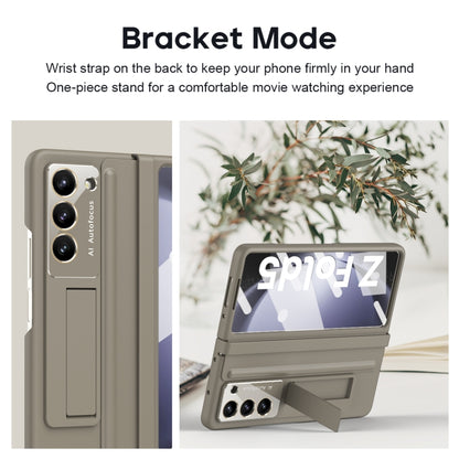 For Samsung Galaxy Z Fold5 5G Integrated Leather Texture PU + PC Full Coverage Phone Case(Light Brown) - Galaxy Z Fold5 Cases by buy2fix | Online Shopping UK | buy2fix