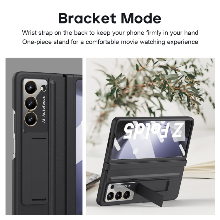 For Samsung Galaxy Z Fold5 5G Integrated Leather Texture PU + PC Full Coverage Phone Case(Black) - Galaxy Z Fold5 Cases by buy2fix | Online Shopping UK | buy2fix