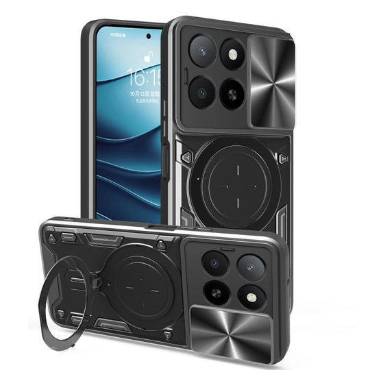 For Honor X5b Plus / X5b 4G CD Texture Sliding Camshield Magnetic Holder Phone Case(Black)