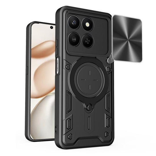 For Honor 400 Smart / X7d 5G Global CD Texture Sliding Camshield Magnetic Holder Phone Case(Black)