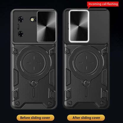 For Tecno Pova 5 CD Texture Sliding Camshield Magnetic Holder Phone Case(Black) by buy2fix