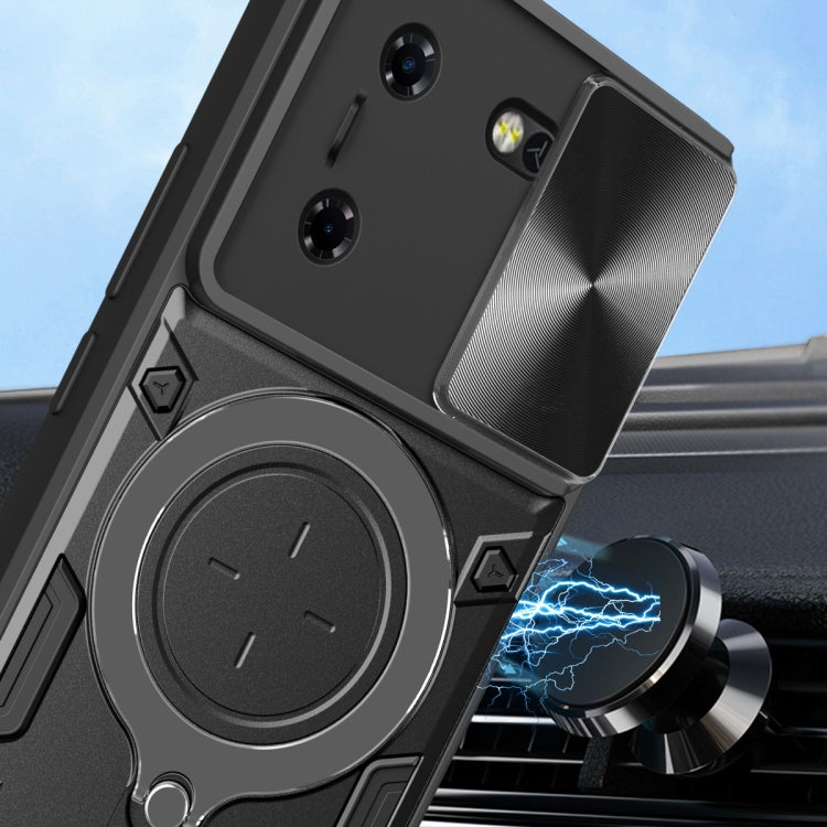 For Tecno Pova 5 CD Texture Sliding Camshield Magnetic Holder Phone Case(Silver) by buy2fix