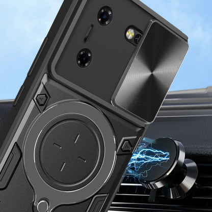 For Tecno Pova 5 CD Texture Sliding Camshield Magnetic Holder Phone Case(Silver) by buy2fix