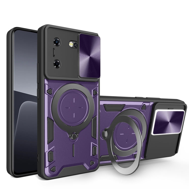 For Tecno Pova 5 CD Texture Sliding Camshield Magnetic Holder Phone Case(Purple) by buy2fix