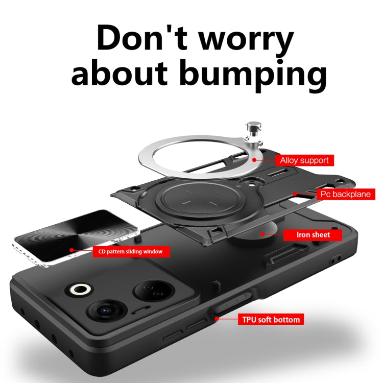 For Tecno Camon 20 4G / 20 Pro 4G CD Texture Sliding Camshield Magnetic Holder Phone Case(Black) by buy2fix