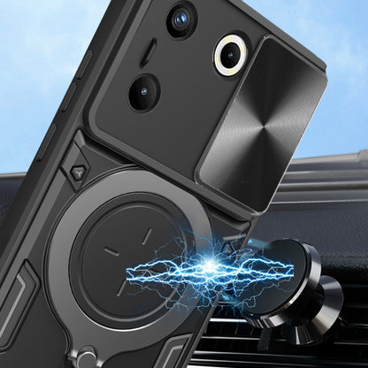 For Tecno Camon 20 Pro 5G CD Texture Sliding Camshield Magnetic Holder Phone Case(Black) by buy2fix