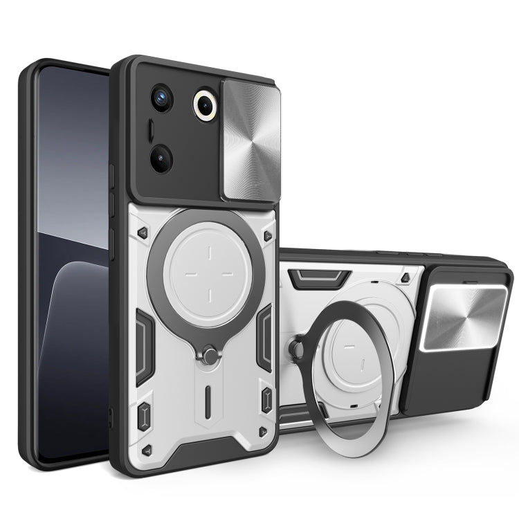 For Tecno Camon 20 Pro 5G CD Texture Sliding Camshield Magnetic Holder Phone Case(Silver) by buy2fix