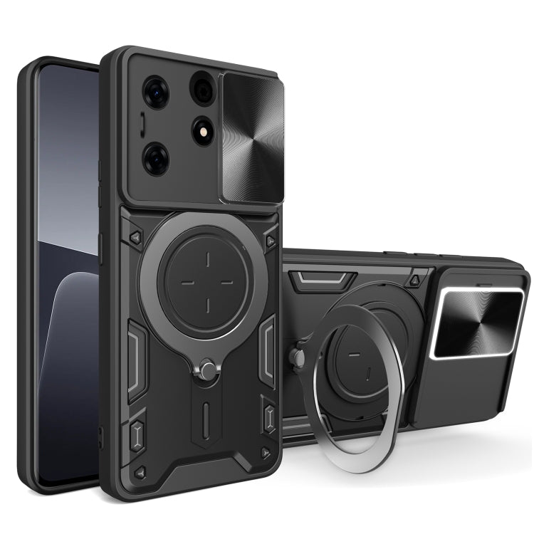 For Tecno Spark 10 Pro 4G CD Texture Sliding Camshield Magnetic Holder Phone Case(Black) by buy2fix