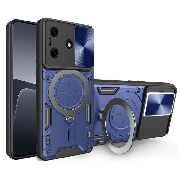 For Tecno Spark 10 / Spark 10C CD Texture Sliding Camshield Magnetic Holder Phone Case(Blue) by buy2fix