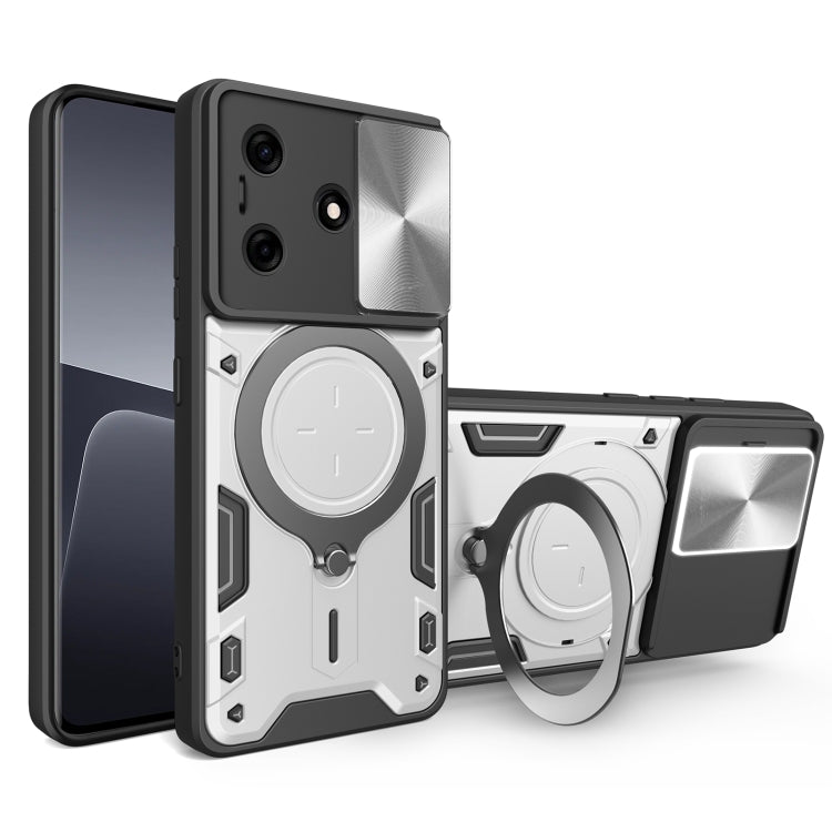 For Tecno Spark 10 / Spark 10C CD Texture Sliding Camshield Magnetic Holder Phone Case(Silver) by buy2fix