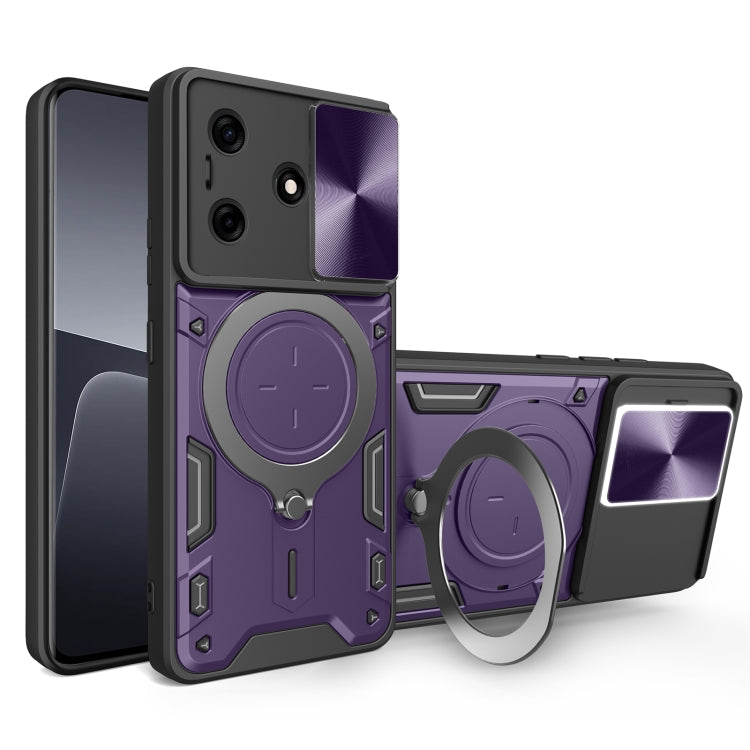For Tecno Spark 10 / Spark 10C CD Texture Sliding Camshield Magnetic Holder Phone Case(Purple) by buy2fix