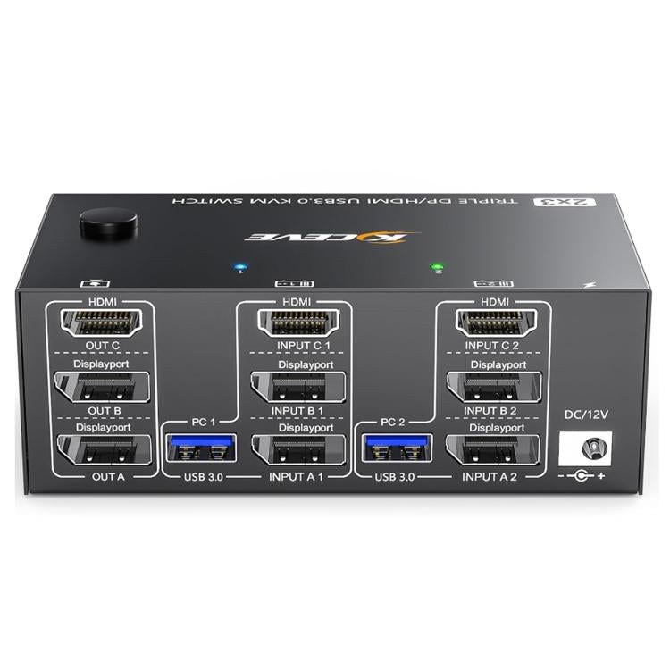 KC-KVM203DH 8K 30Hz USB3.0 DP+DP+HDMI Triple Monitors KVM Switch, EU Plug by buy2fix