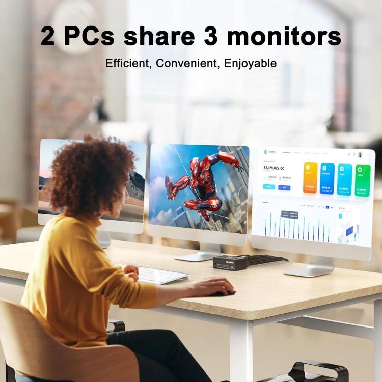 KC-KVM203DH 8K 30Hz USB3.0 DP+DP+HDMI Triple Monitors KVM Switch, AU Plug by buy2fix