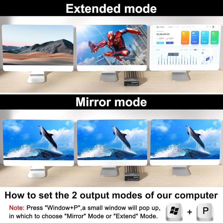 KC-KVM203DH 8K 30Hz USB3.0 DP+DP+HDMI Triple Monitors KVM Switch, US Plug by buy2fix