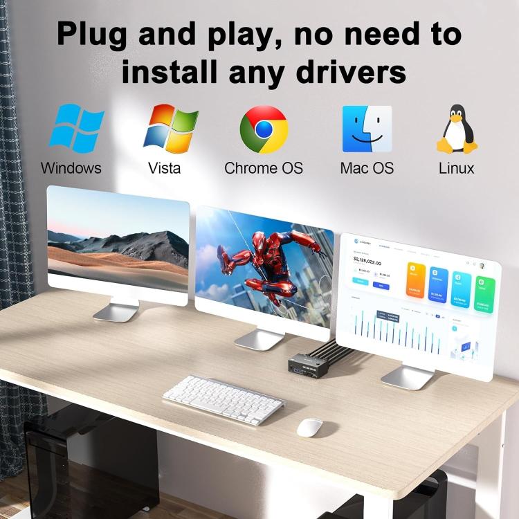 KC-KVM203DH 8K 30Hz USB3.0 DP+DP+HDMI Triple Monitors KVM Switch, EU Plug by buy2fix