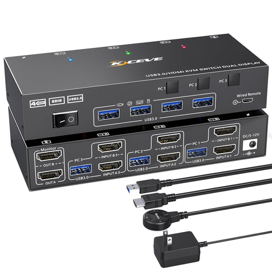 KC-KVM302AS 4K 60Hz USB3.0 / HDMI Dual Monitors KVM Switch - Switch by buy2fix | Online Shopping UK | buy2fix