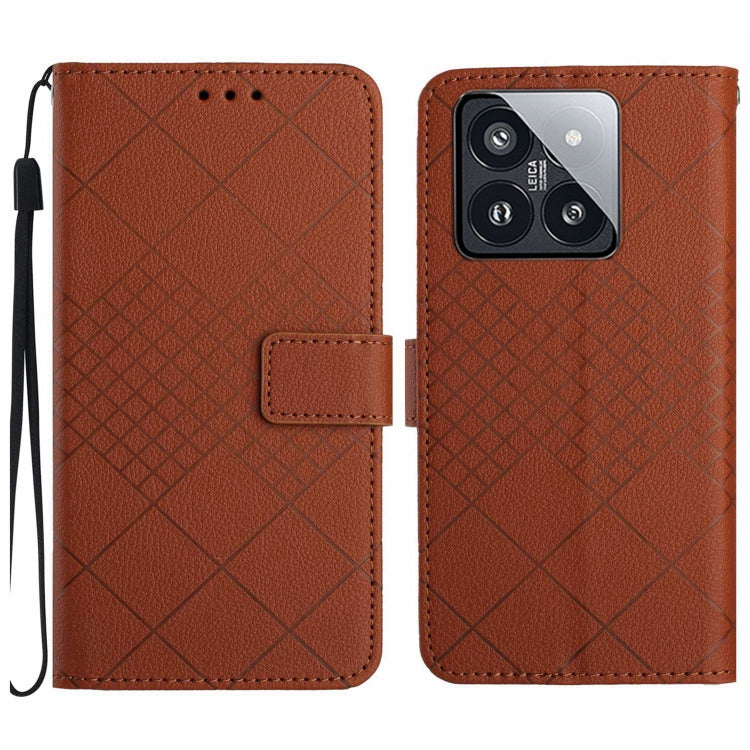 For Xiaomi 14 Pro Rhombic Grid Texture Leather Phone Case(Brown) - 14 Pro Cases by buy2fix | Online Shopping UK | buy2fix