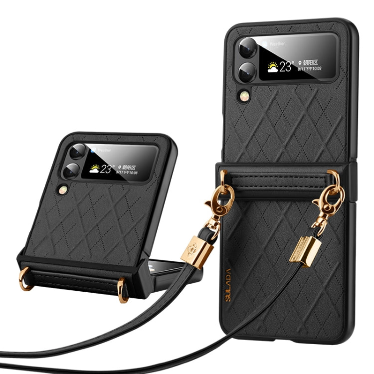 For Samsung Galaxy Z Flip4 SULADA Elegant Rhombic Texture Folding Phone Case with Lanyard(Black) - Galaxy Z Flip4 5G Cases by SULADA | Online Shopping UK | buy2fix