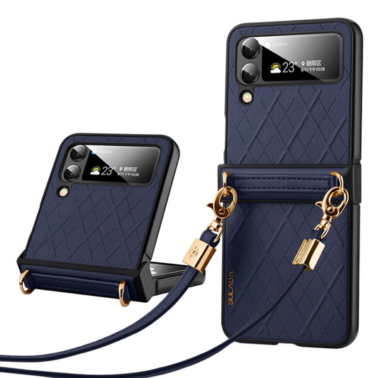 For Samsung Galaxy Z Flip4 SULADA Elegant Rhombic Texture Folding Phone Case with Lanyard(Blue) - Galaxy Z Flip4 5G Cases by SULADA | Online Shopping UK | buy2fix