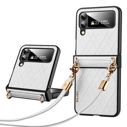 For Samsung Galaxy Z Flip5 SULADA Elegant Rhombic Texture Folding Phone Case with Lanyard(White) - Galaxy Z Flip5 Cases by SULADA | Online Shopping UK | buy2fix