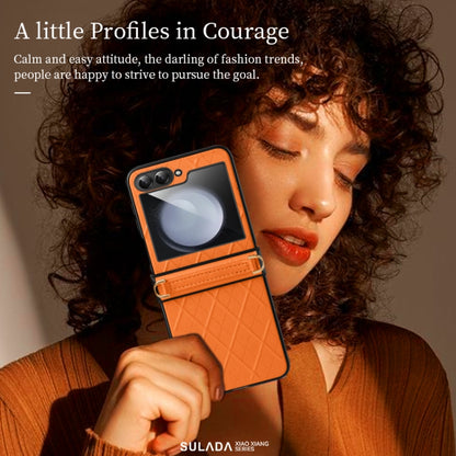For Samsung Galaxy Z Flip5 SULADA Elegant Rhombic Texture Folding Phone Case with Lanyard(Orange) - Galaxy Z Flip5 Cases by SULADA | Online Shopping UK | buy2fix