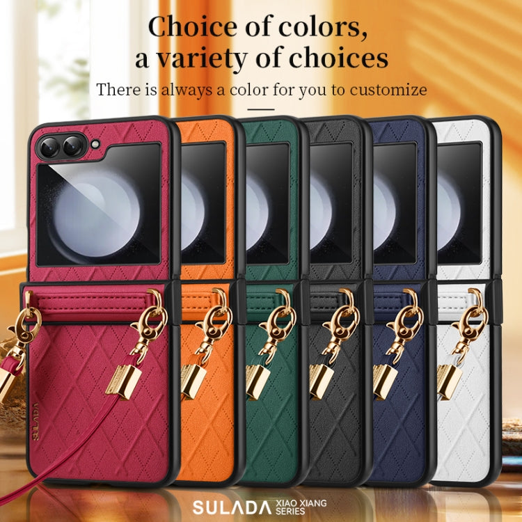 For Samsung Galaxy Z Flip5 SULADA Elegant Rhombic Texture Folding Phone Case with Lanyard(Black) - Galaxy Z Flip5 Cases by SULADA | Online Shopping UK | buy2fix