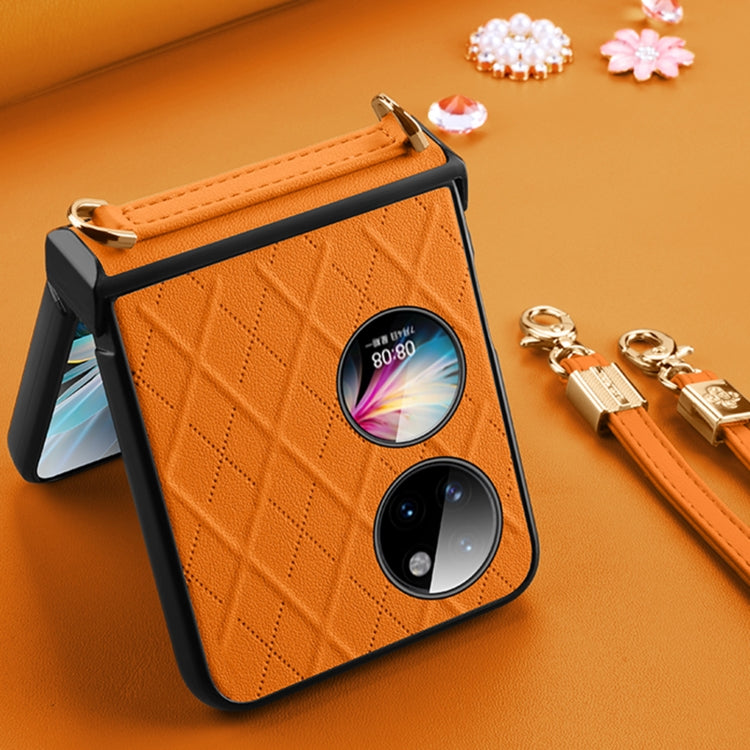 For Huawei P50 Pocket SULADA Elegant Rhombic Texture Folding Phone Case with Lanyard(White) - Huawei Cases by SULADA | Online Shopping UK | buy2fix