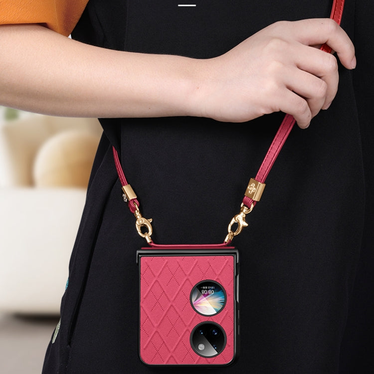 For Huawei P50 Pocket SULADA Elegant Rhombic Texture Folding Phone Case with Lanyard(Orange) - Huawei Cases by SULADA | Online Shopping UK | buy2fix