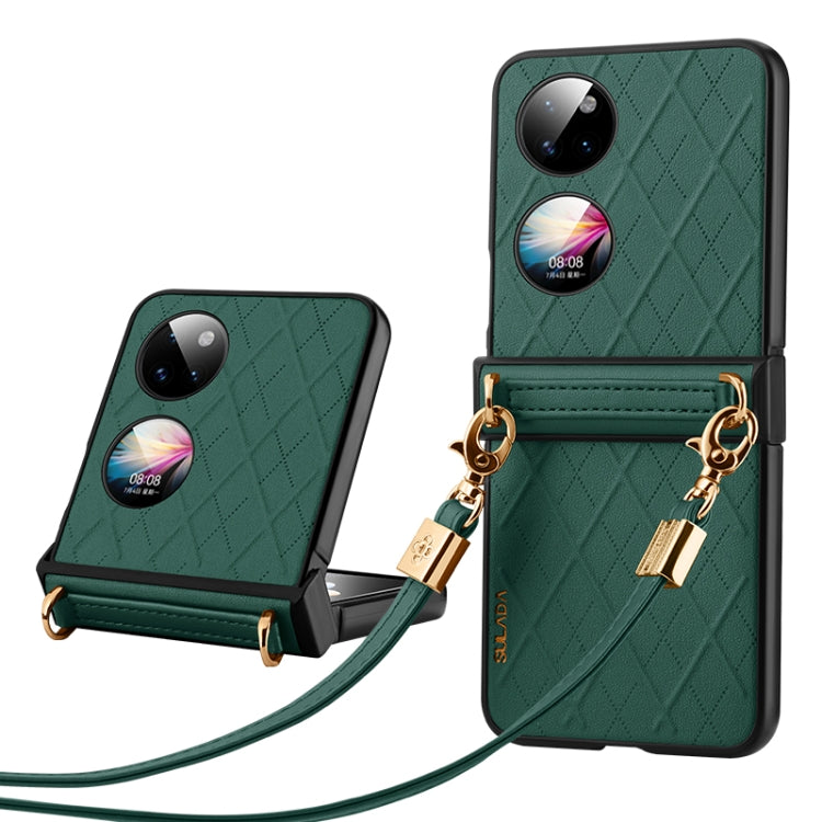 For Huawei P50 Pocket SULADA Elegant Rhombic Texture Folding Phone Case with Lanyard(Green) - Huawei Cases by SULADA | Online Shopping UK | buy2fix