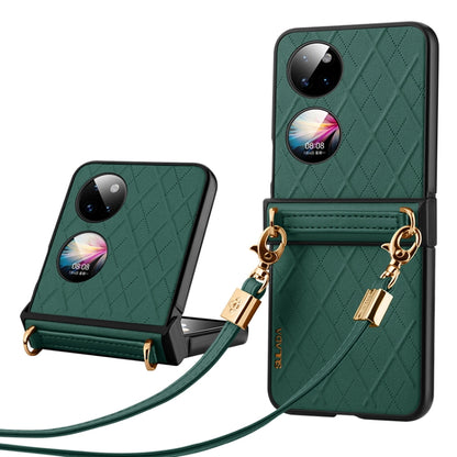 For Huawei P50 Pocket SULADA Elegant Rhombic Texture Folding Phone Case with Lanyard(Green) - Huawei Cases by SULADA | Online Shopping UK | buy2fix