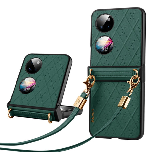 For Huawei P50 Pocket SULADA Elegant Rhombic Texture Folding Phone Case with Lanyard(Green) - Huawei Cases by SULADA | Online Shopping UK | buy2fix