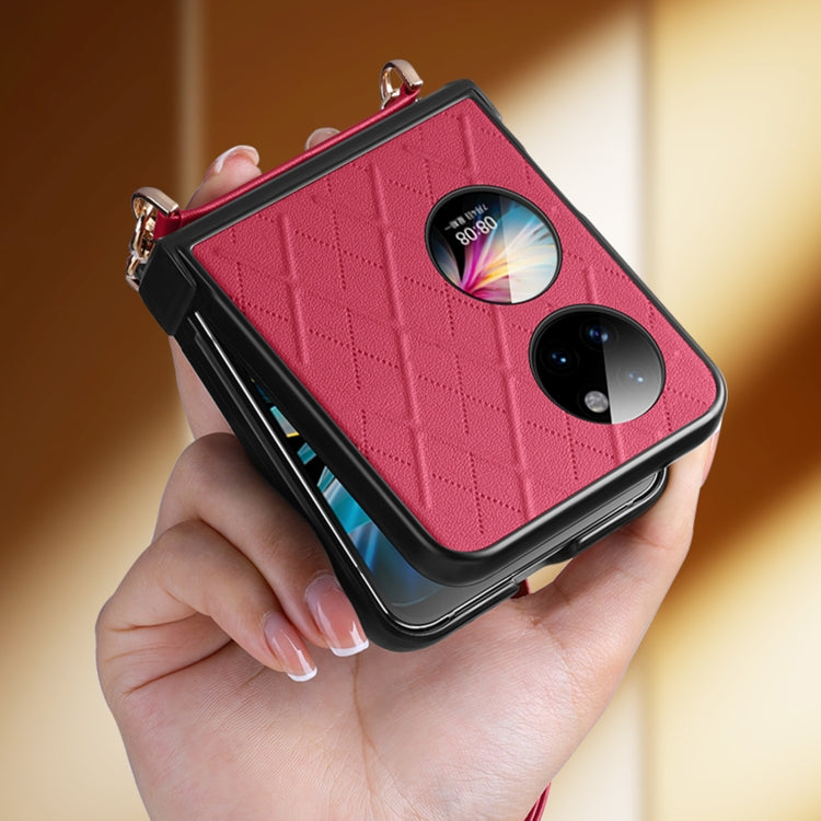 For Huawei P50 Pocket SULADA Elegant Rhombic Texture Folding Phone Case with Lanyard(Red) - Huawei Cases by SULADA | Online Shopping UK | buy2fix