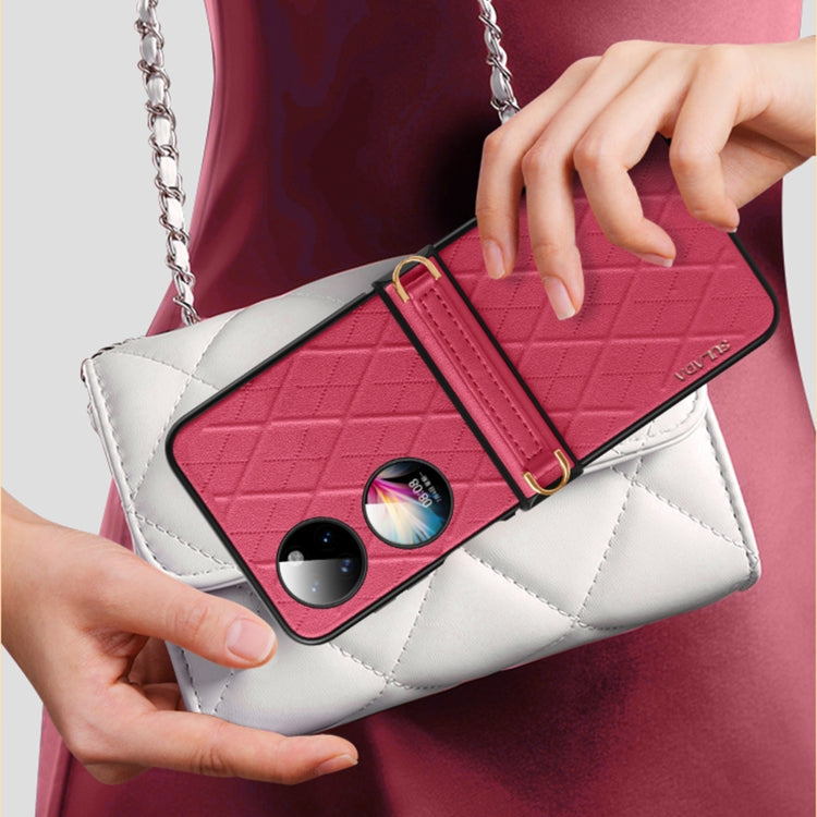 For Huawei P50 Pocket SULADA Elegant Rhombic Texture Folding Phone Case with Lanyard(Red) - Huawei Cases by SULADA | Online Shopping UK | buy2fix