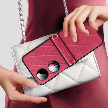 For Huawei P50 Pocket SULADA Elegant Rhombic Texture Folding Phone Case with Lanyard(Red) - Huawei Cases by SULADA | Online Shopping UK | buy2fix