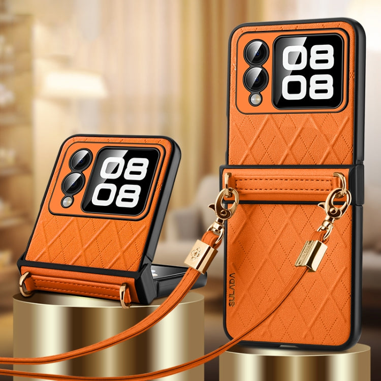 For Huawei nova Flip SULADA Elegant Rhombic Texture Folding Phone Case with Lanyard(Orange) - Huawei Cases by SULADA | Online Shopping UK | buy2fix