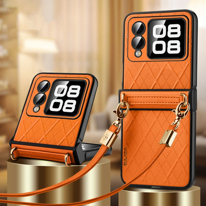 For Huawei nova Flip SULADA Elegant Rhombic Texture Folding Phone Case with Lanyard(Orange) - Huawei Cases by SULADA | Online Shopping UK | buy2fix