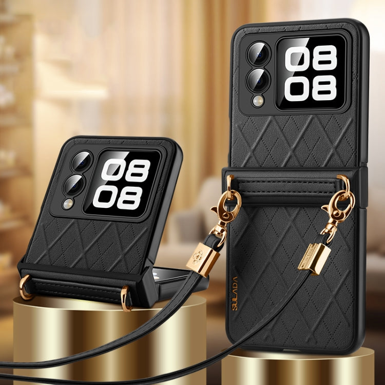 For Huawei nova Flip SULADA Elegant Rhombic Texture Folding Phone Case with Lanyard(Black) - Huawei Cases by SULADA | Online Shopping UK | buy2fix