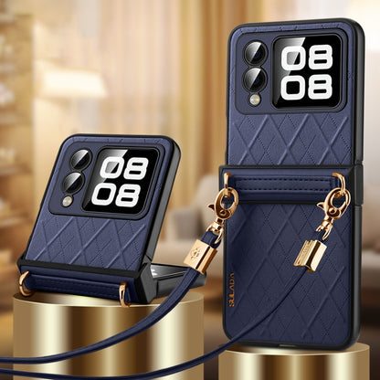 For Huawei nova Flip SULADA Elegant Rhombic Texture Folding Phone Case with Lanyard(Blue) - Huawei Cases by SULADA | Online Shopping UK | buy2fix