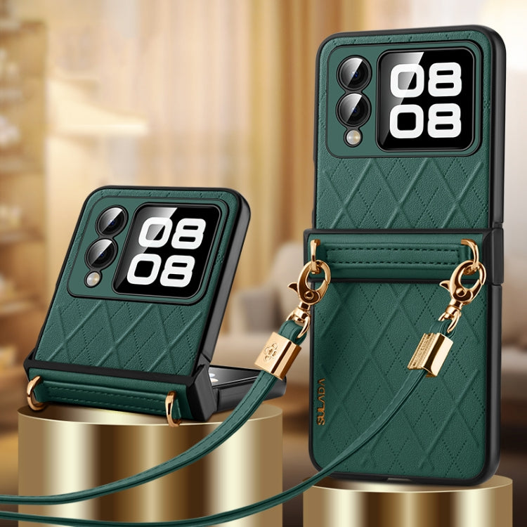 For Huawei nova Flip SULADA Elegant Rhombic Texture Folding Phone Case with Lanyard(Green) - Huawei Cases by SULADA | Online Shopping UK | buy2fix