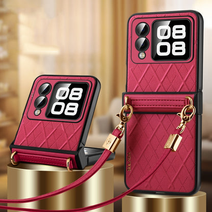 For Huawei nova Flip SULADA Elegant Rhombic Texture Folding Phone Case with Lanyard(Red) - Huawei Cases by SULADA | Online Shopping UK | buy2fix