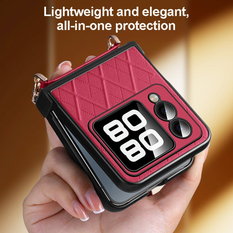 For Huawei nova Flip SULADA Elegant Rhombic Texture Folding Phone Case with Lanyard(Red) - Huawei Cases by SULADA | Online Shopping UK | buy2fix