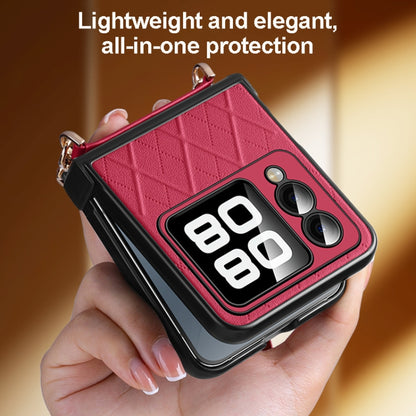 For Huawei nova Flip SULADA Elegant Rhombic Texture Folding Phone Case with Lanyard(Red) - Huawei Cases by SULADA | Online Shopping UK | buy2fix