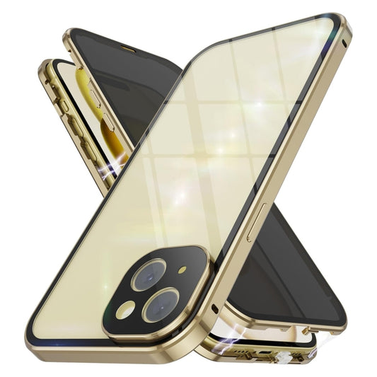 For iPhone 15 Anti-peeping Magnetic Double-sided Tempered Glass Phone Case(Gold) - iPhone 15 Cases by buy2fix | Online Shopping UK | buy2fix