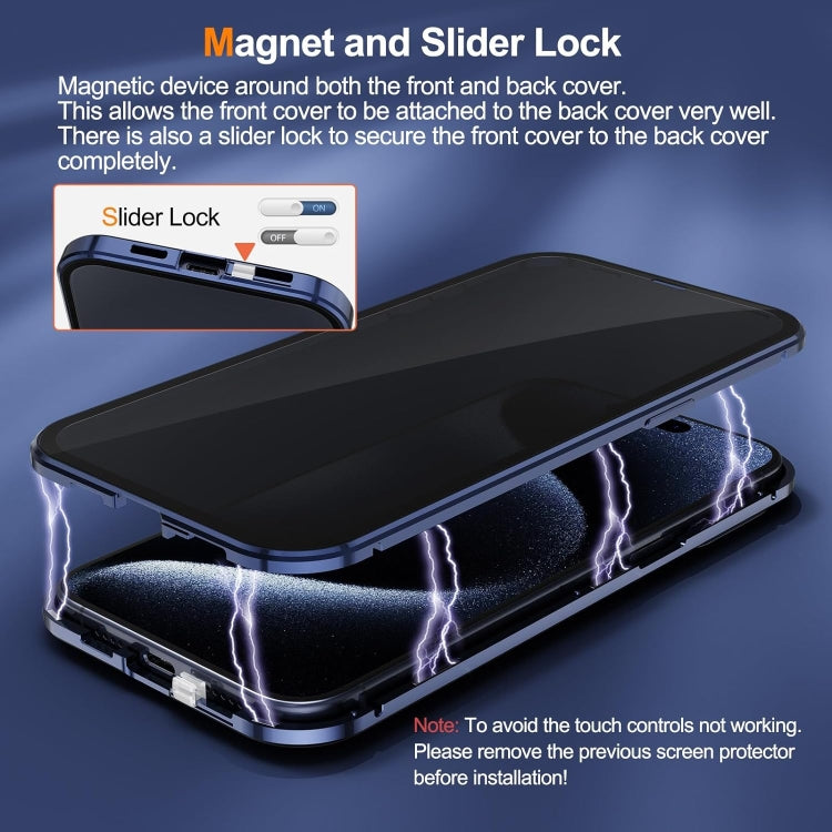 For iPhone 15 Anti-peeping Magnetic Double-sided Tempered Glass Phone Case(Grey) - iPhone 15 Cases by buy2fix | Online Shopping UK | buy2fix