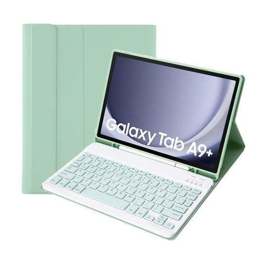 For Samsung Galaxy Tab A9+ X210/X215/X215 A09B Candy Color TPU Bluetooth Keyboard Leather Tablet Case with Pen Holder(Light Green) by buy2fix