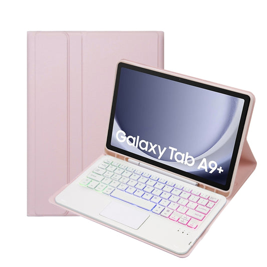 For Samsung Galaxy Tab A9+ X210/X215/X215 A09B-AS Candy Color Touch Backlight Bluetooth Keyboard Leather Tablet Case with Pen Holder(Pink) by buy2fix
