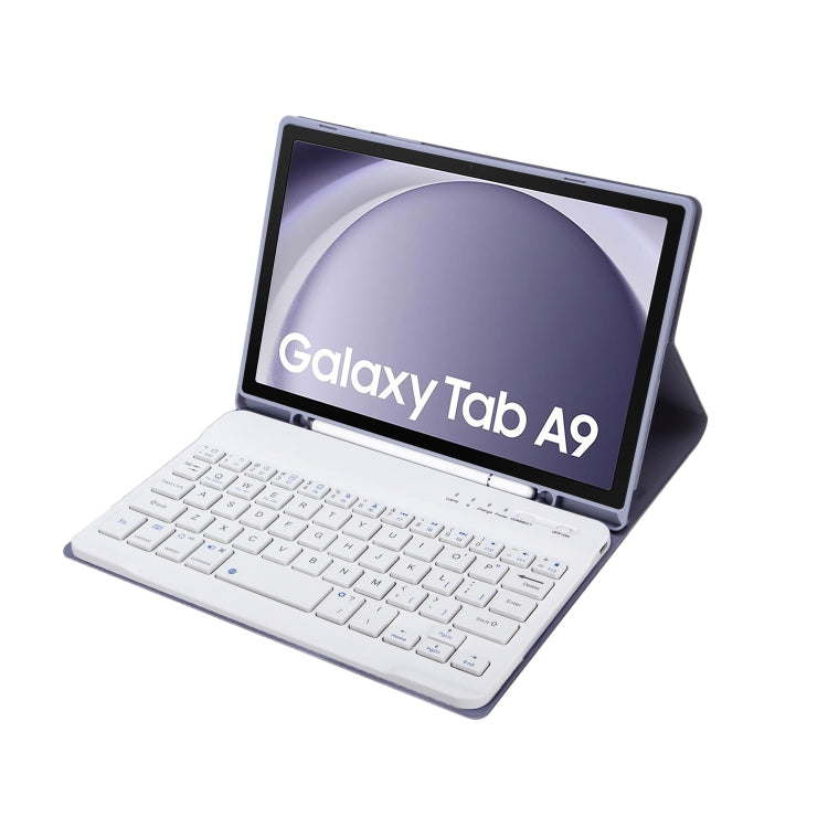 For Samsung Galaxy Tab A9 X110/X115 A221B Candy Color TPU Bluetooth Keyboard Leather Tablet Case with Pen Holder(Purple) by buy2fix