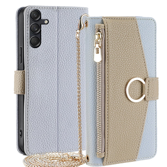 For Samsung Galaxy M55 5G Crossbody Litchi Texture Leather Phone Case(Blue)