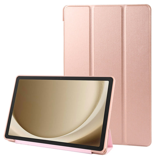 For Samsung Galaxy Tab A11+ / A9+ Tri-fold Holder Horizontal Flip TPU Leather Tablet Case(Rose Gold)