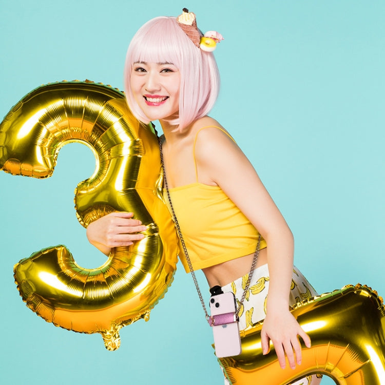 Adjustable Crossbody Chain Metal Phone Holder Lanyard Clip(Silver Pink) - Lanyards & Wrist Straps by buy2fix | Online Shopping UK | buy2fix